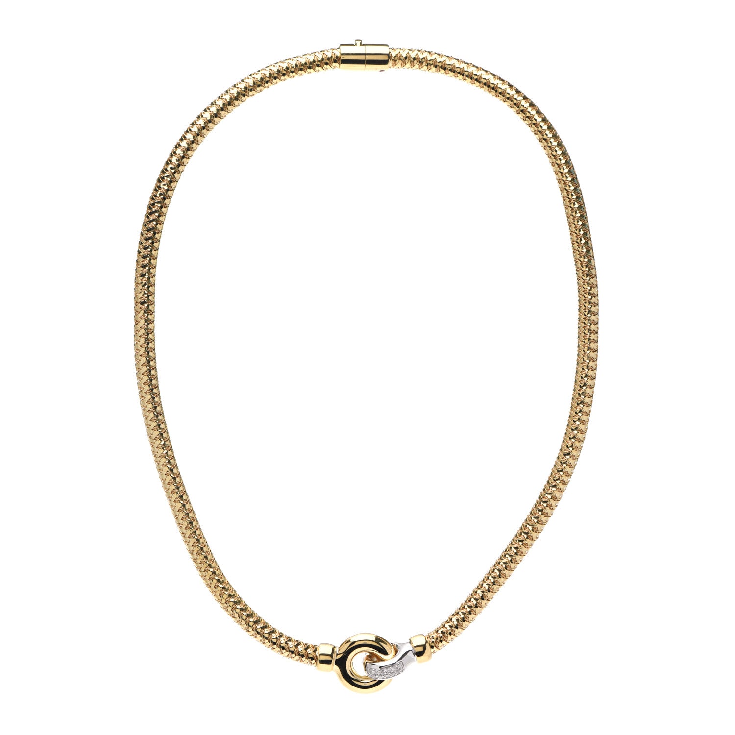 Roberto Coin 18K Yellow White Gold Diamond Primavera Interlock Necklace 1 of 4
