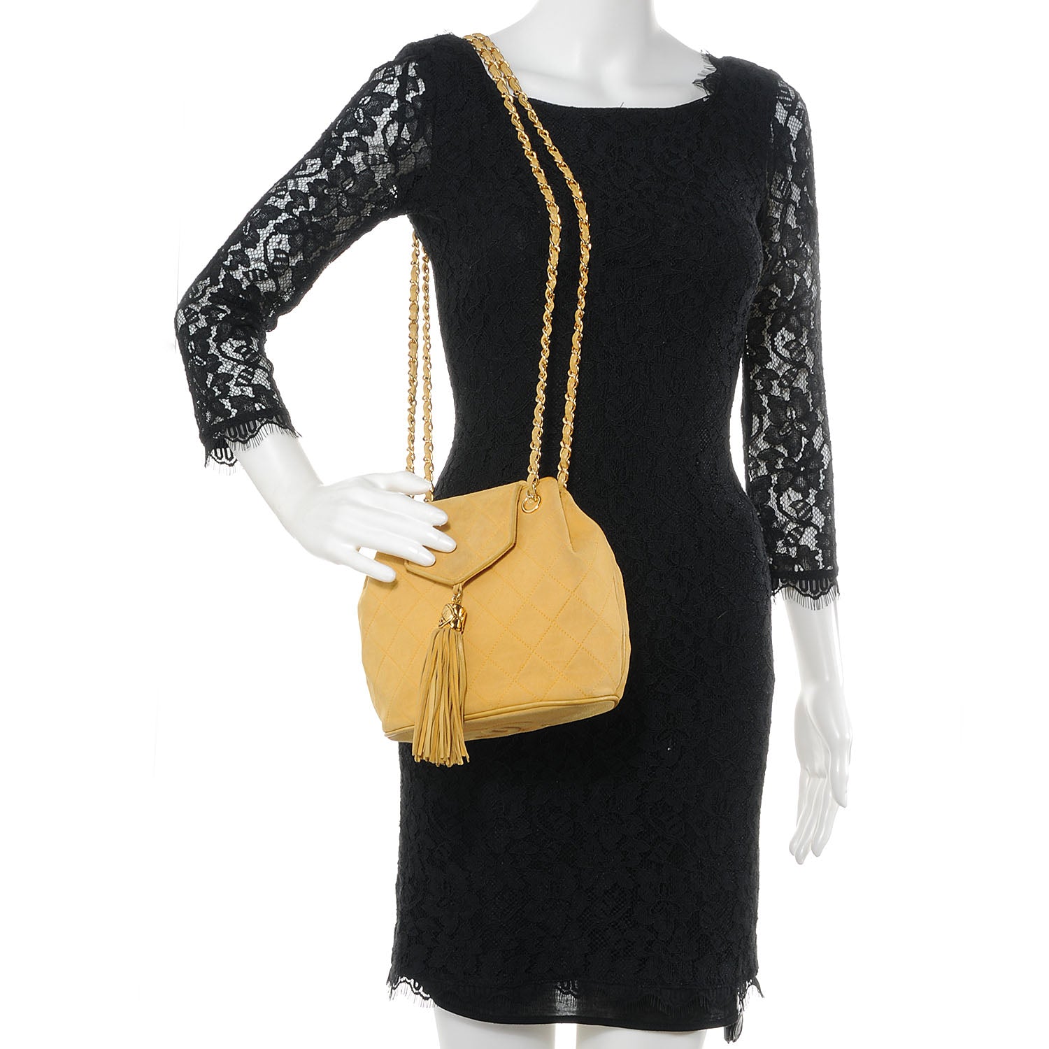 Chanel Suede Quilted Tassel Shoulder Bag Yellow 2 of 9