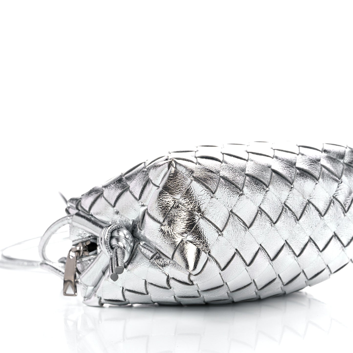 Metallic Calfskin Intrecciato Mini Loop Camera Bag Silver