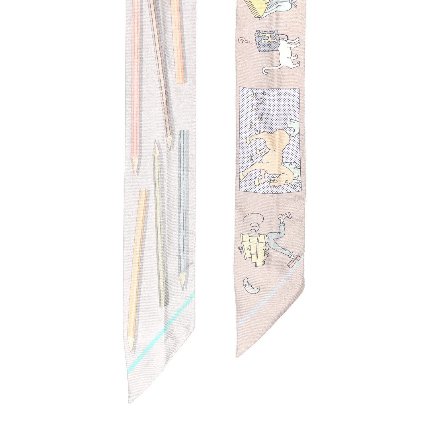 Hermes Silk A Vos Crayons Twilly Gris Perle Jaune Pale 2 of 4