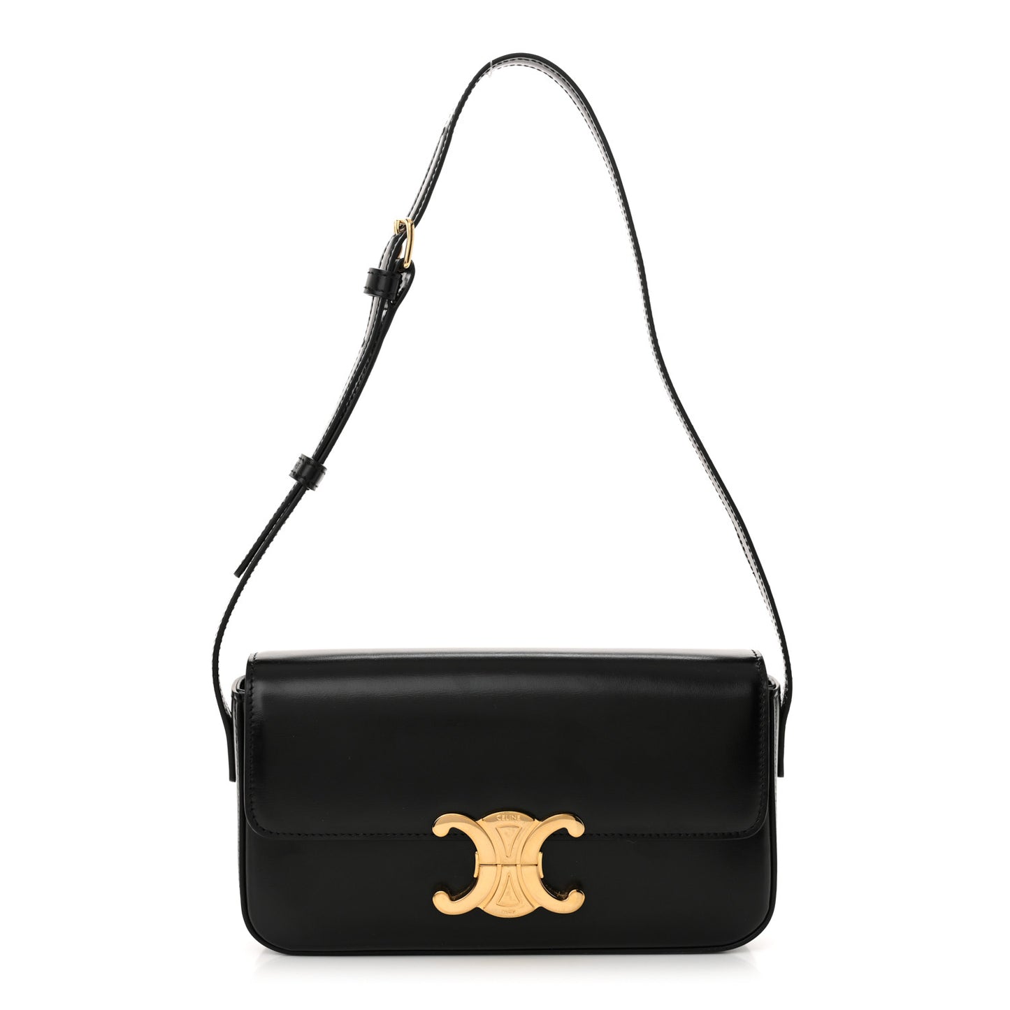 Shiny Calfskin Triomphe Shoulder Bag Black
