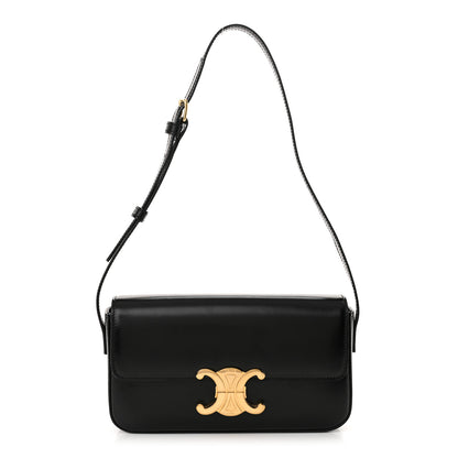 Celine Shiny Calfskin Triomphe Shoulder Bag Black 1 of 11