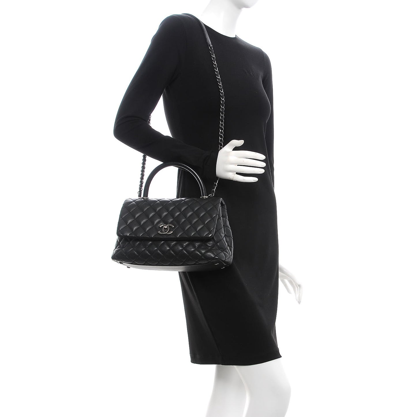 Caviar Quilted Small Coco Handle Flap Black