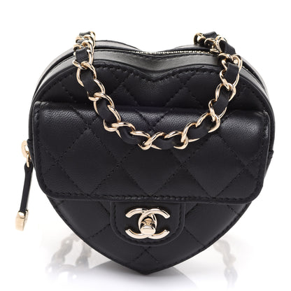 Chanel Lambskin Quilted CC In Love Heart Waist Belt Bag With Chain Black 2 of 17