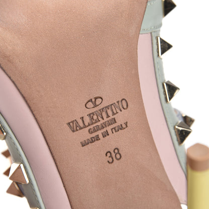 Valentino Garavani Nappa Watercolor Rockstud Ankle Strap 100mm Pumps 38 Rose Green Yellow Sky 6 of 9