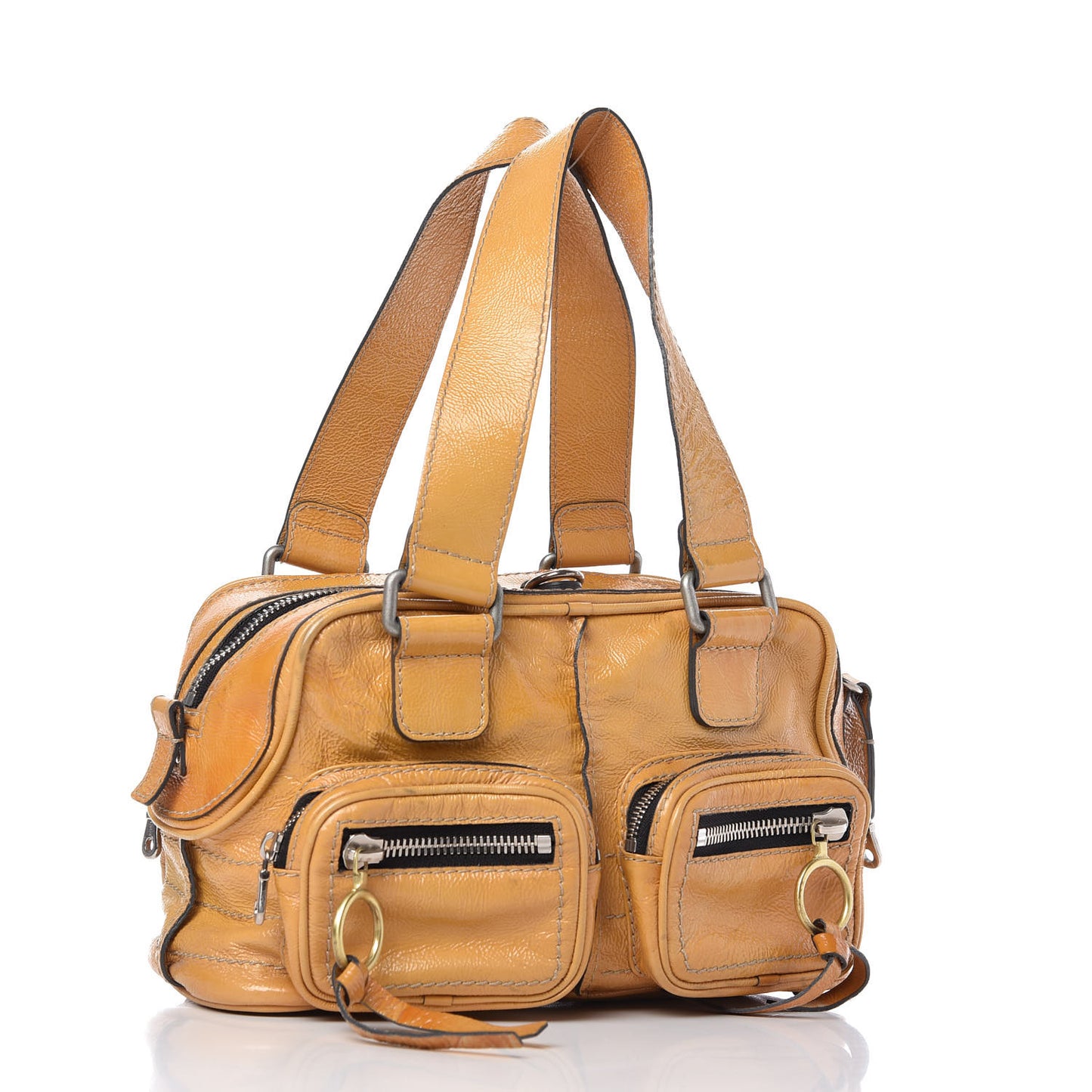 Crinkled Patent Betty Shoulder Bag Creme