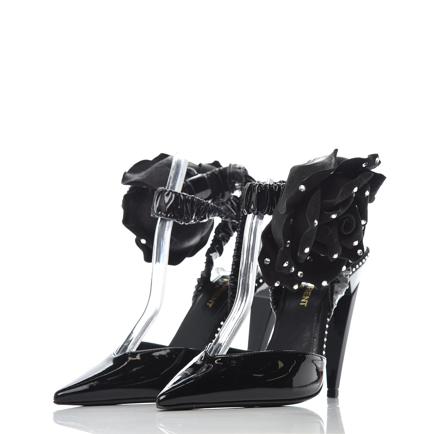Saint Laurent Patent Freja 105 Flower Ankle Pumps 35 Black 3 of 7