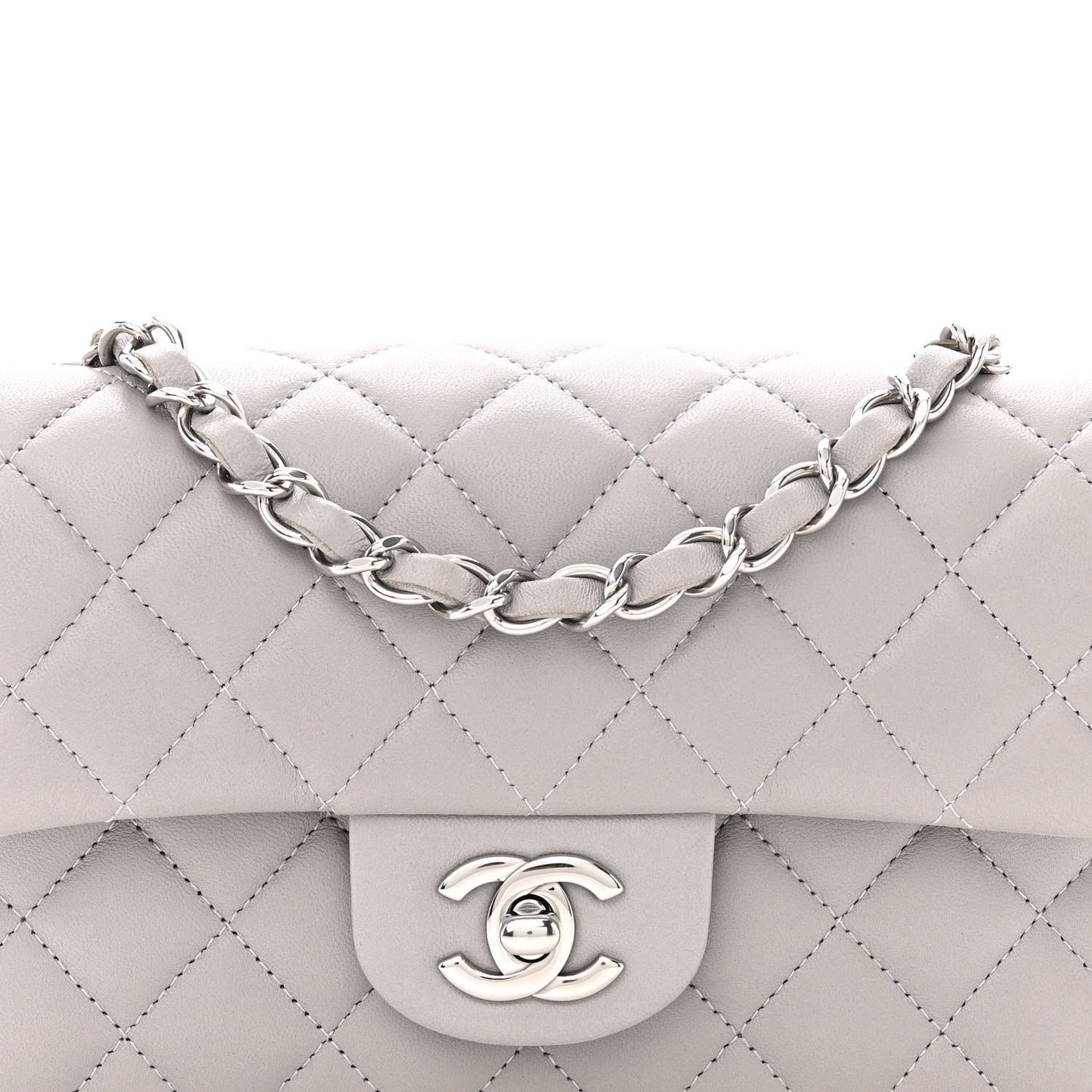 Lambskin Quilted Mini Rectangular Flap Grey