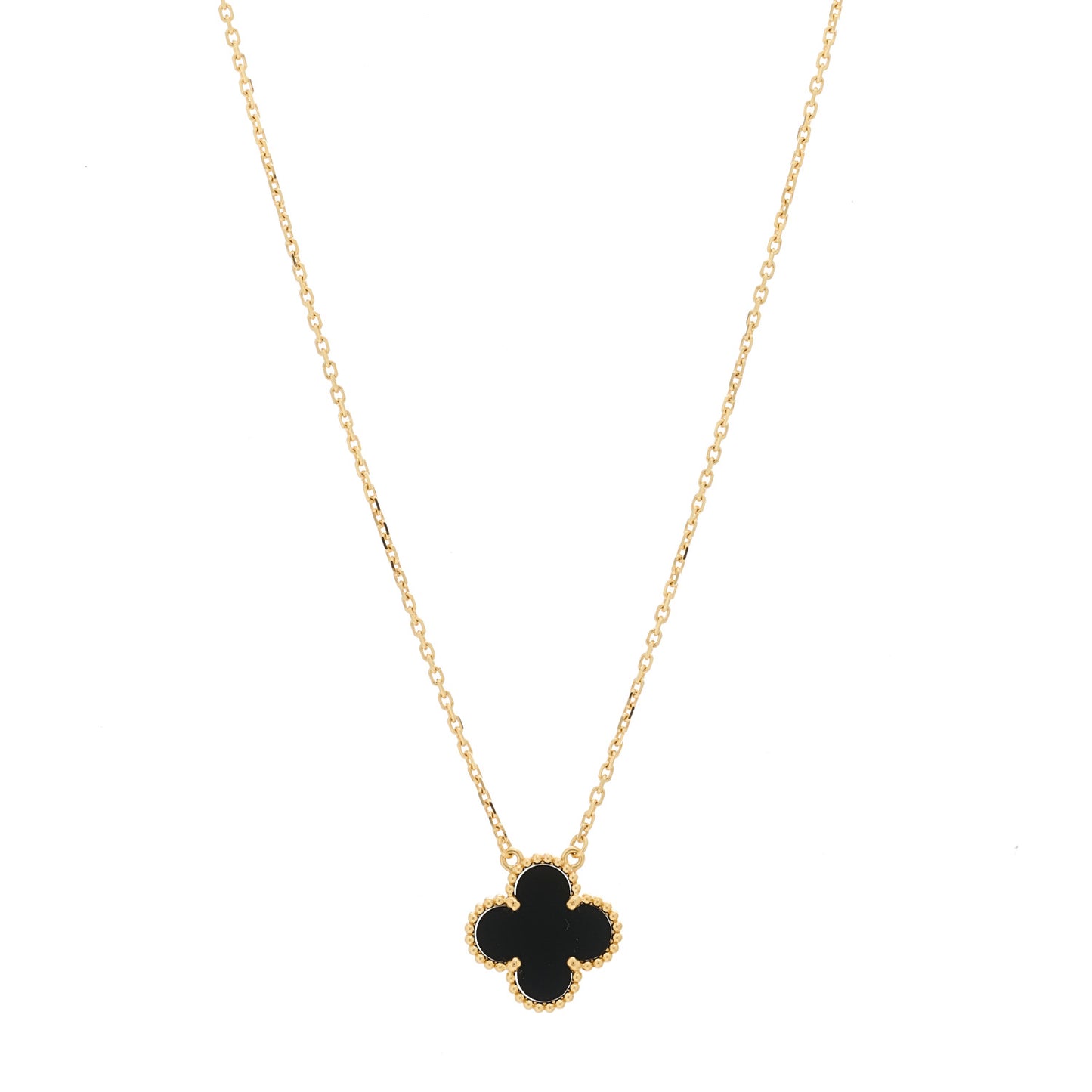 18K Yellow Gold Black Onyx Vintage Alhambra Pendant Necklace