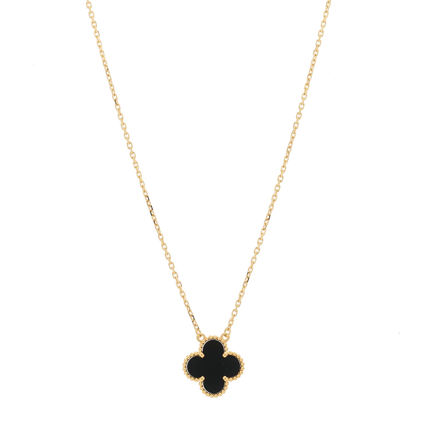 Van Cleef & Arpels 18K Yellow Gold Black Onyx Vintage Alhambra Pendant Necklace 1 of 6