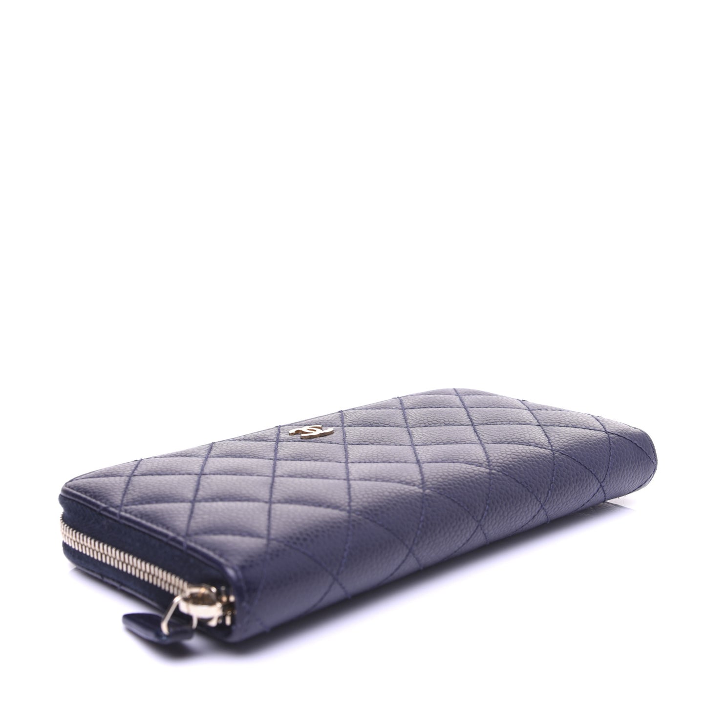 Caviar Quilted Large Gusset Zip Around Wallet Navy