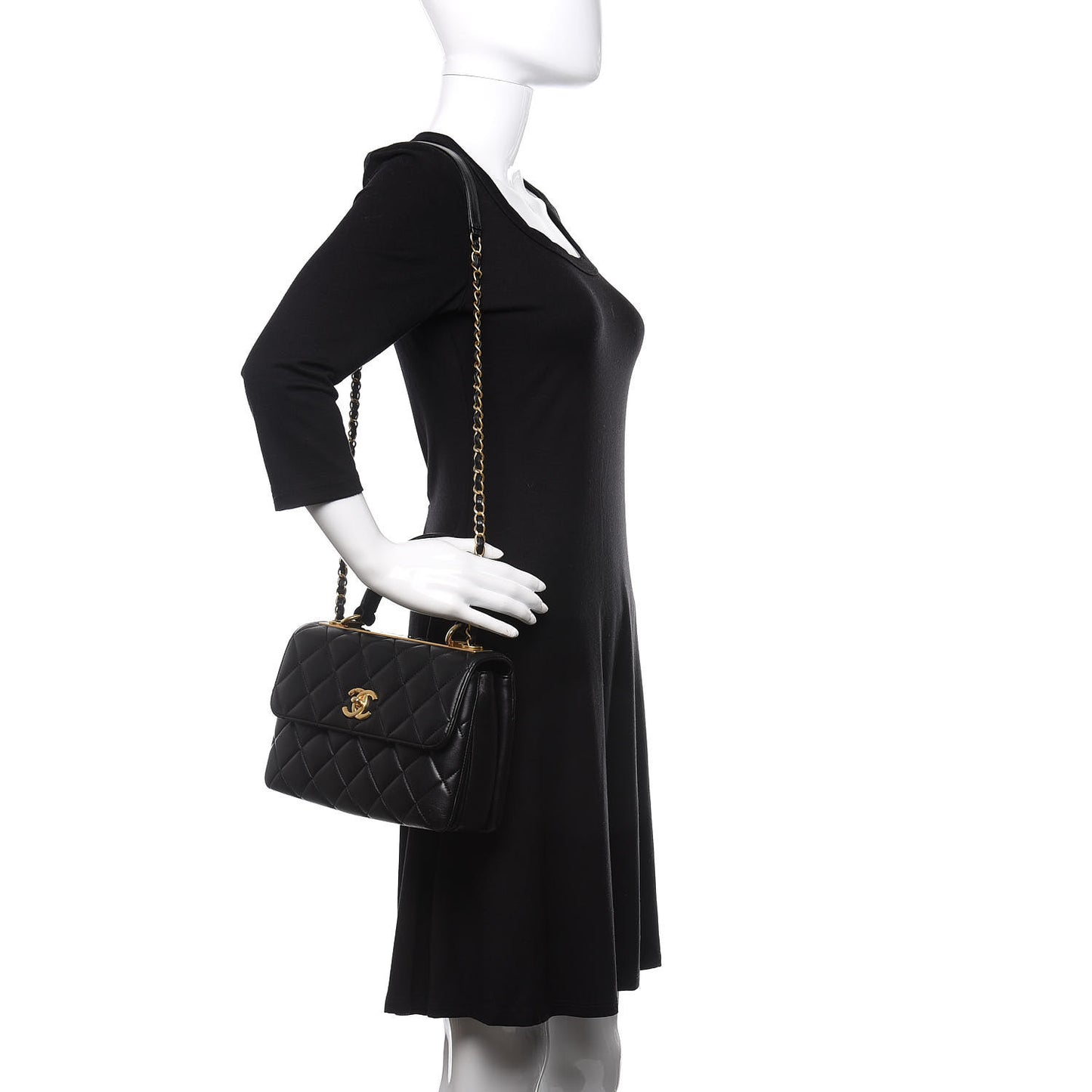Lambskin Quilted Small Trendy CC Dual Handle Flap Bag Black