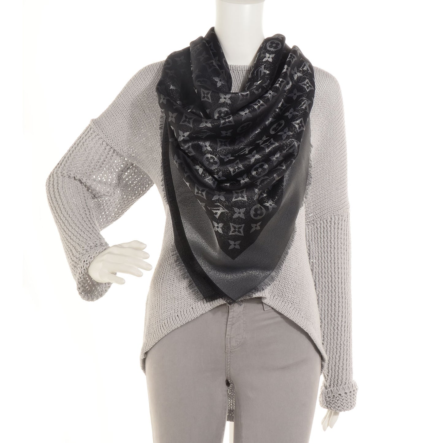 Silk Lurex Wool Monogram Shine Shawl Black