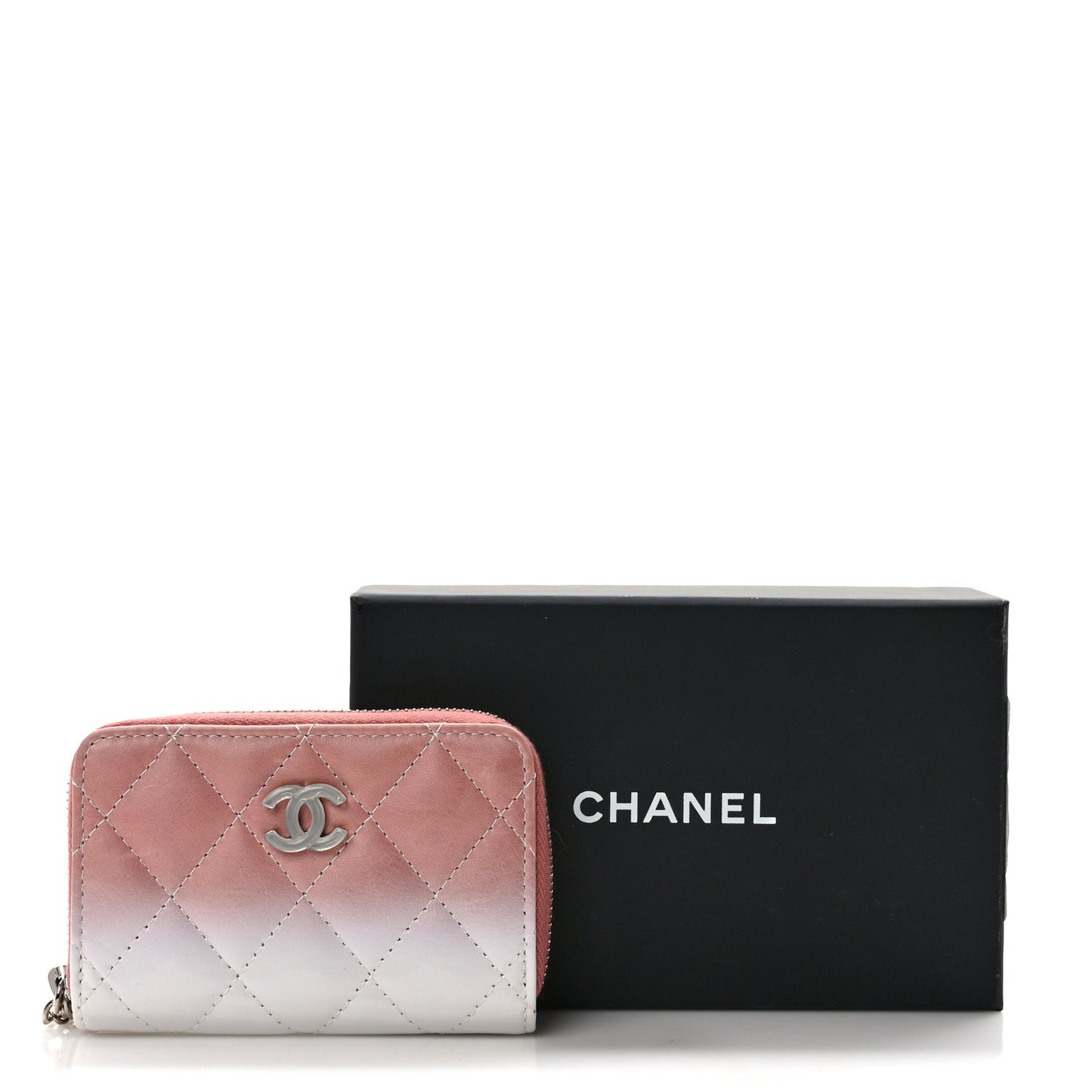Ombre Patent Calfskin Quilted Small Zip Around Coin Purse Pink White