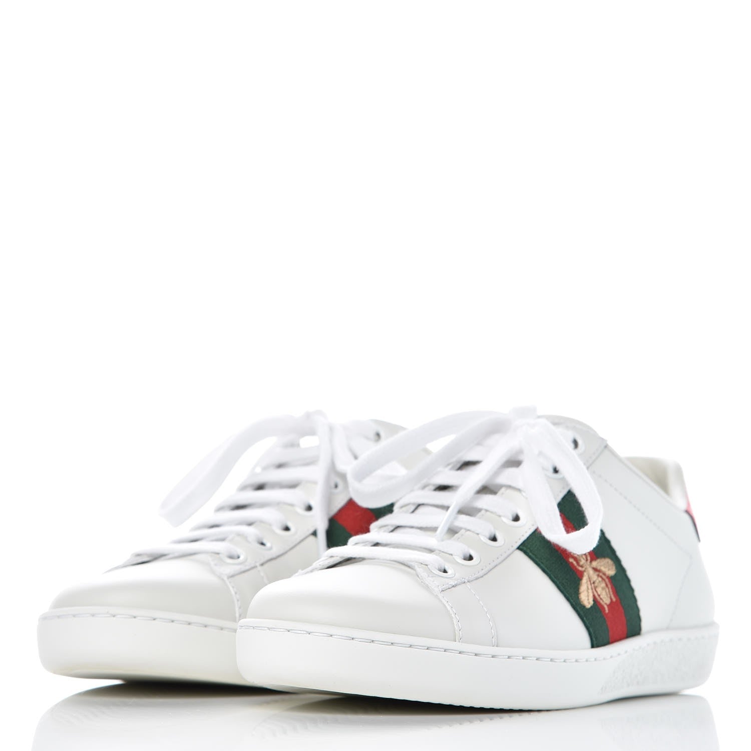 Gucci Calfskin Ayers Bee Embroidered Ace Sneakers 34.5 White Green 3 of 10