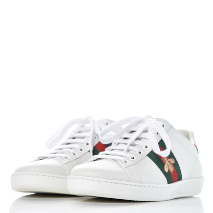 Gucci Calfskin Ayers Bee Embroidered Ace Sneakers 34.5 White Green 3 of 10