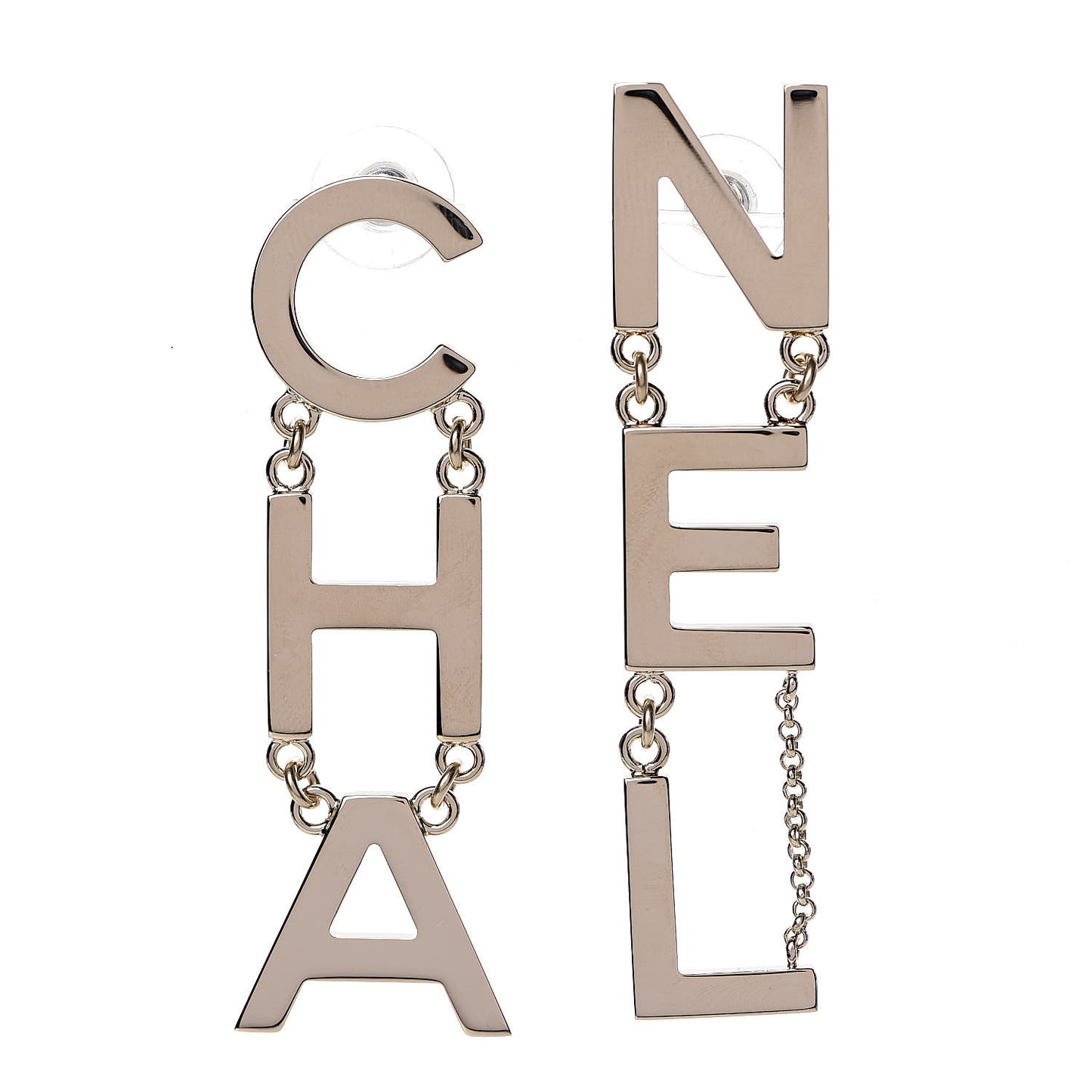 Metal Cha-Nel Logo Drop Earrings Gold