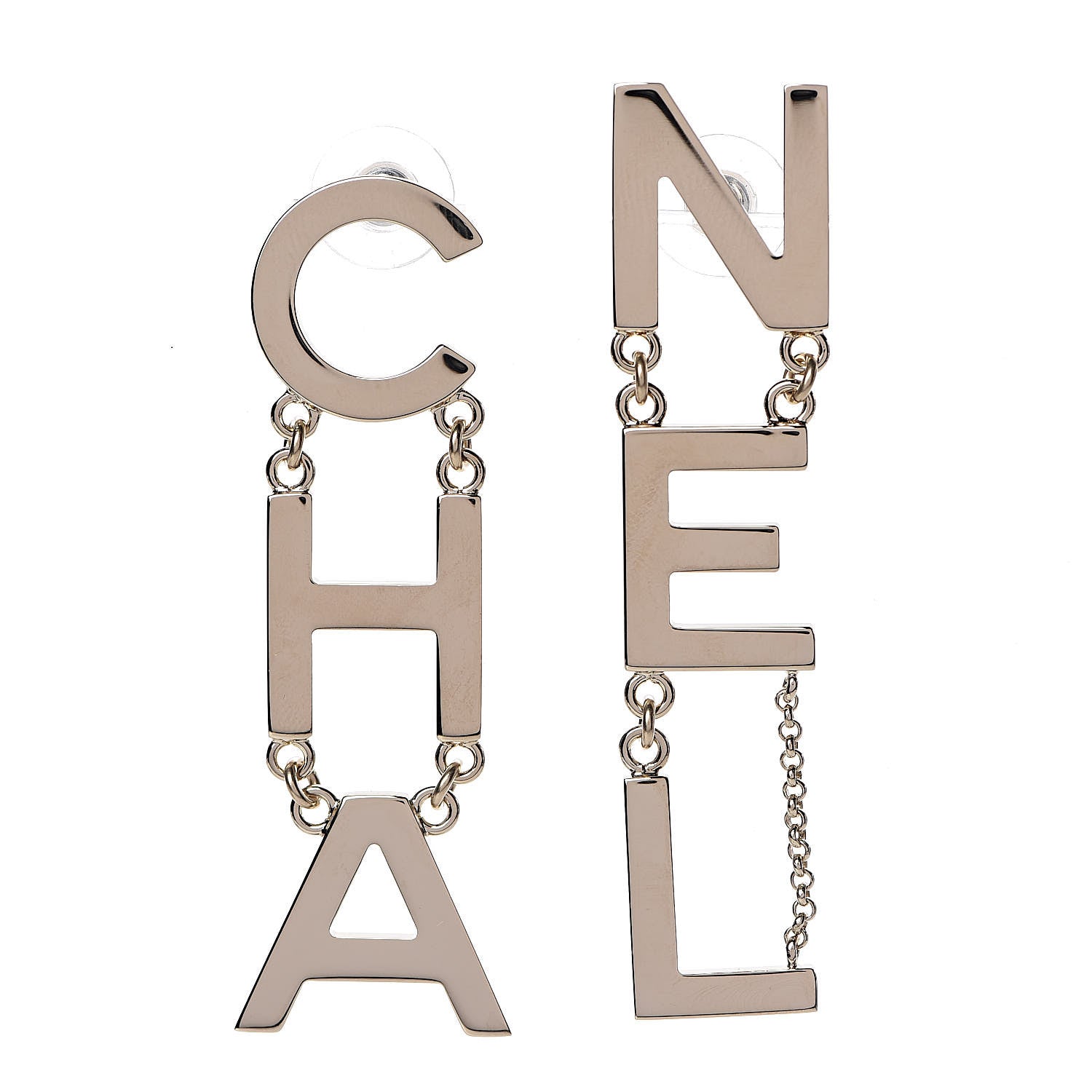 Chanel Metal Cha-Nel Logo Drop Earrings Gold 1 of 5