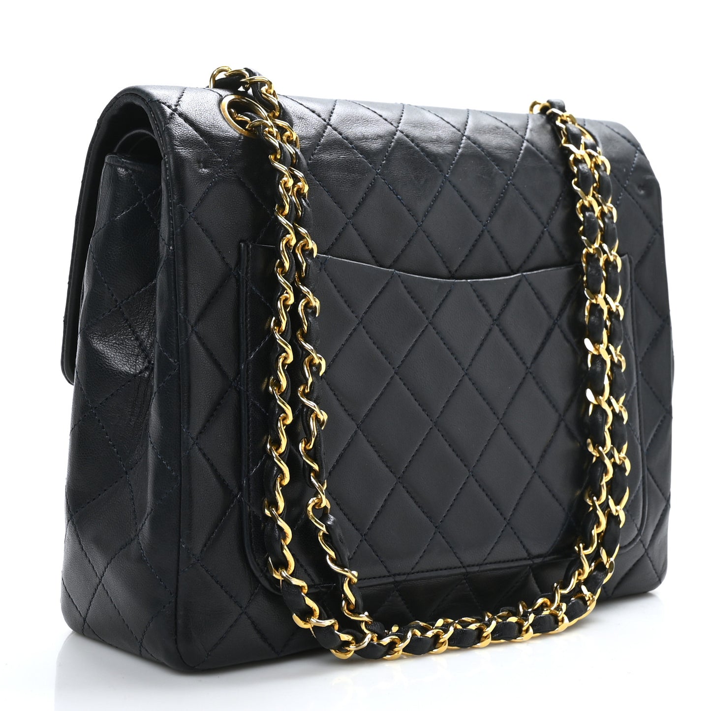 Lambskin Quilted Medium Double Flap Navy