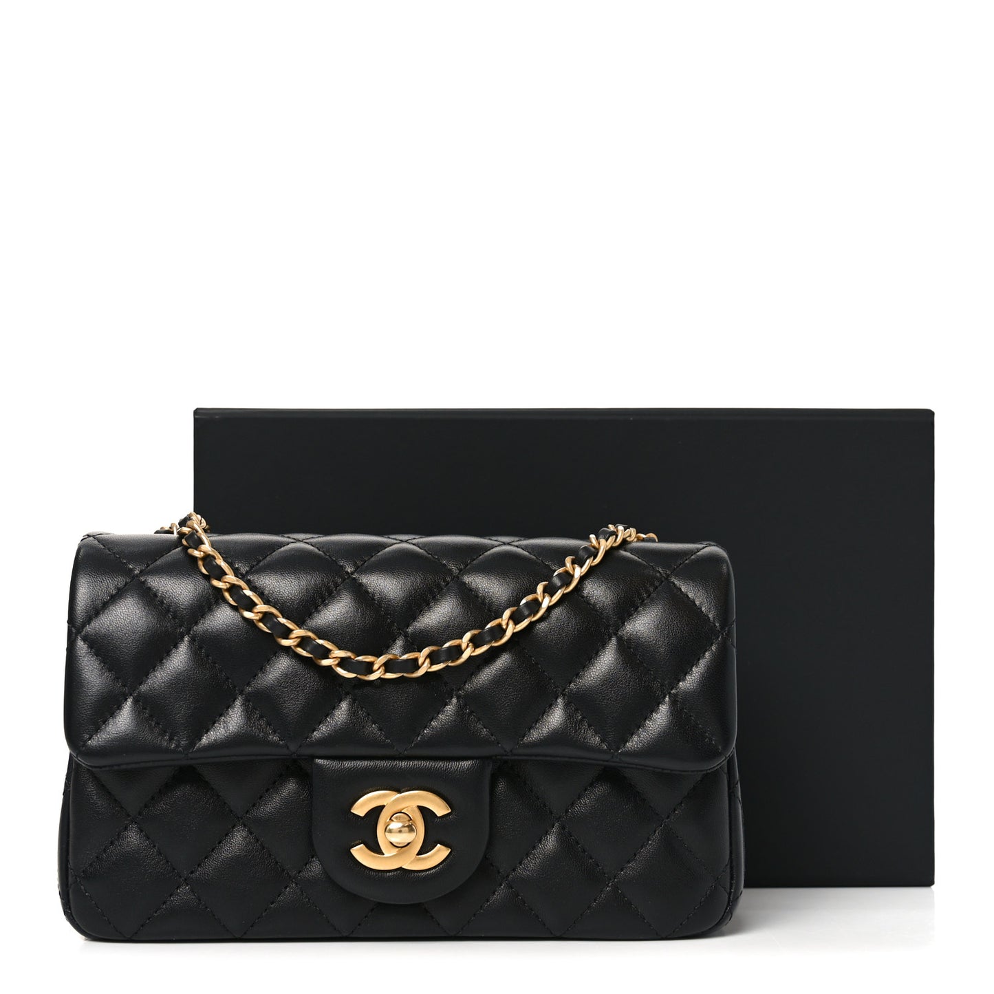 Lambskin Quilted Mini Rectangular Pearl Crush Flap Black