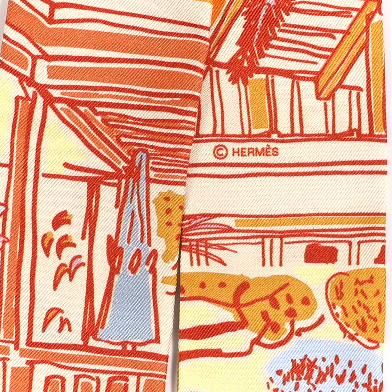 Hermes Silk Rayures D'ete Twilly Orange Corail Bleu 4 of 4