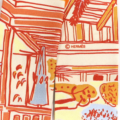 Hermes Silk Rayures D'ete Twilly Orange Corail Bleu 4 of 4