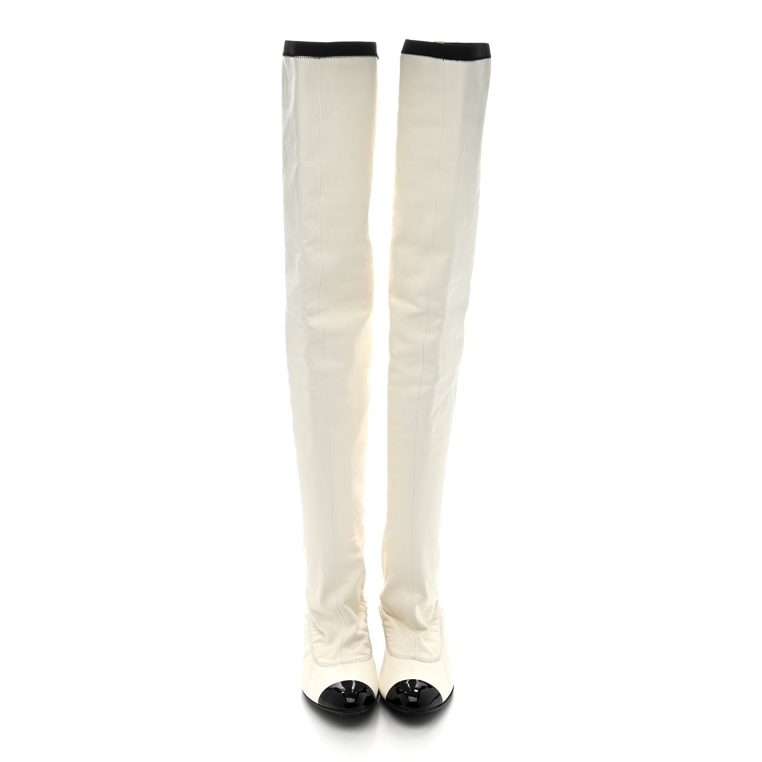 Chanel Lambskin Patent Cap Toe Over the Knee Boots 38 White 9 of 28