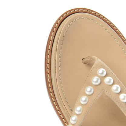 Chanel Suede Pearl Thong Sandals 39 Beige 9 of 11