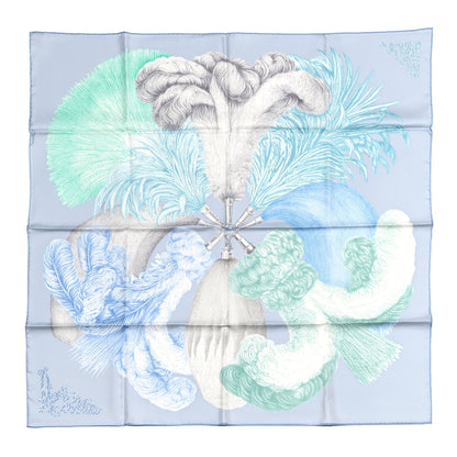 Hermes Silk Twill Plumets Et Panaches Scarf 90 Bleu Glacier Vert 1 of 5