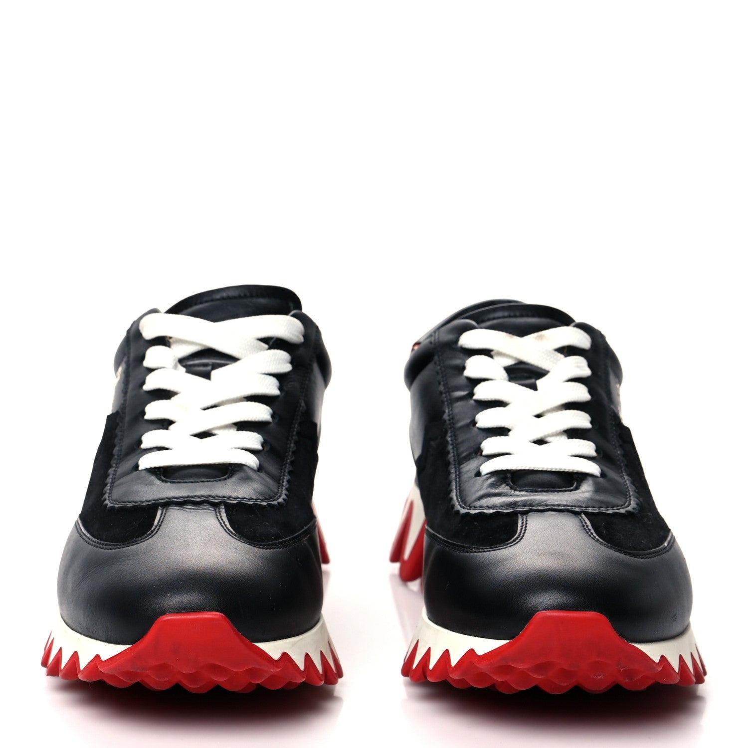 Christian Louboutin Calfskin Suede Patent Womens Loubishark Sneakers 40 Black Loubi Red 2 of 8