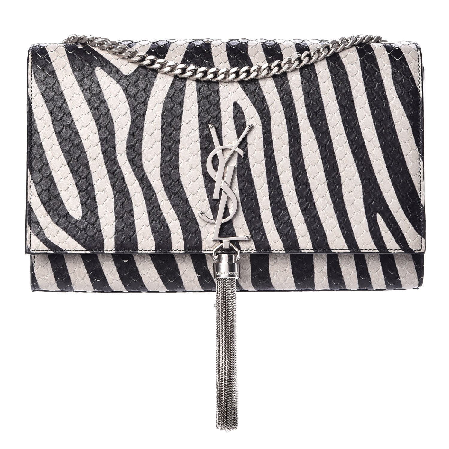 Saint Laurent Python Calfskin Embossed Zebra Print Medium Kate Tassel Satchel Black 1 of 10