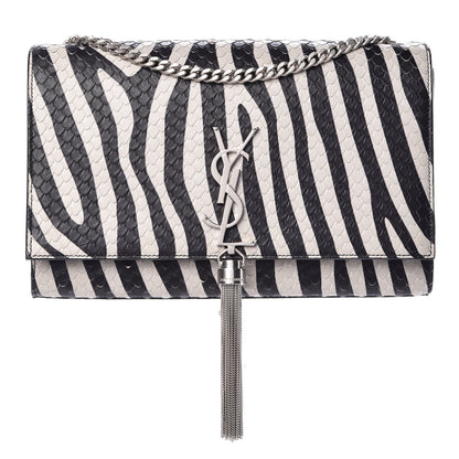 Saint Laurent Python Calfskin Embossed Zebra Print Medium Kate Tassel Satchel Black 1 of 10