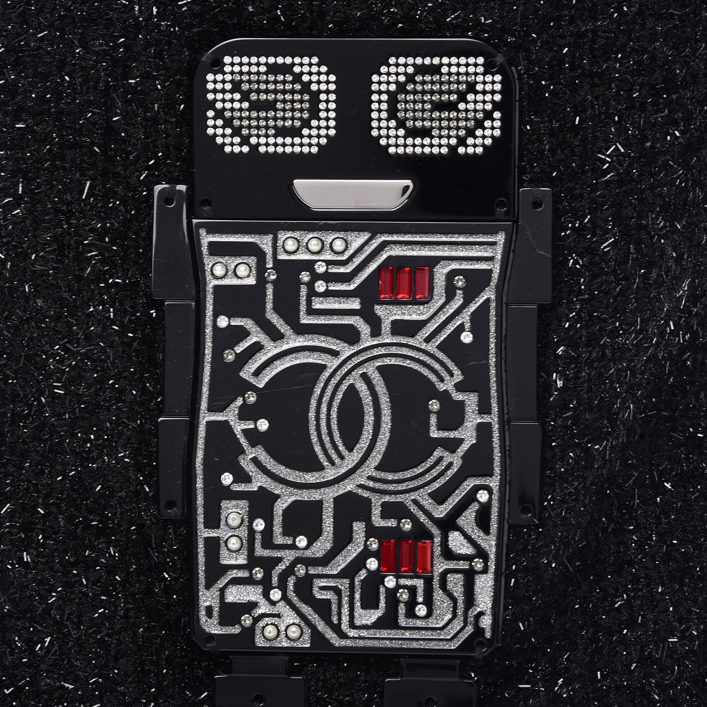 Tweed Resin Strass Large Robot Shopping Bag Black
