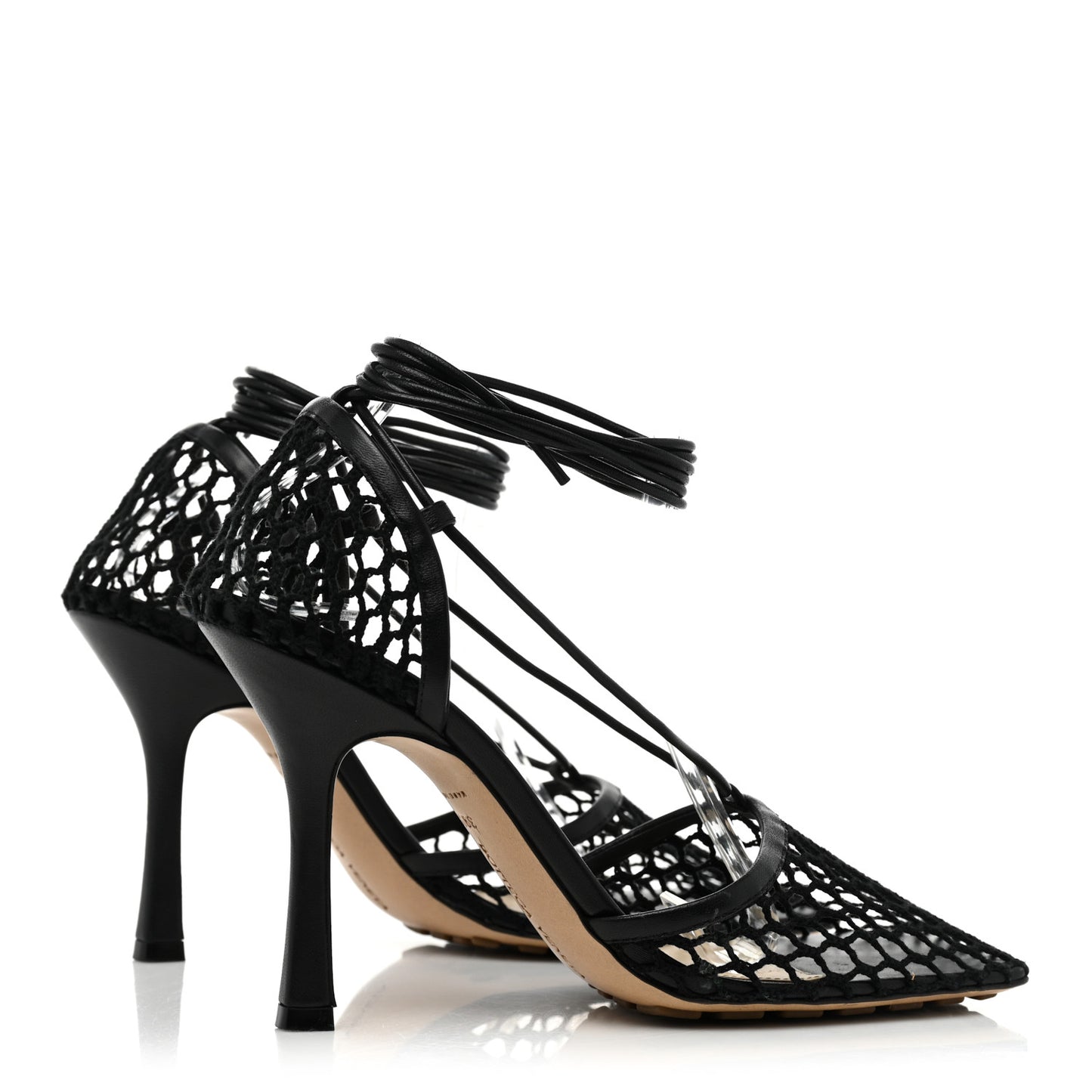 Mesh Nappa Stretch Ankle Tie Sandals 39.5 Black