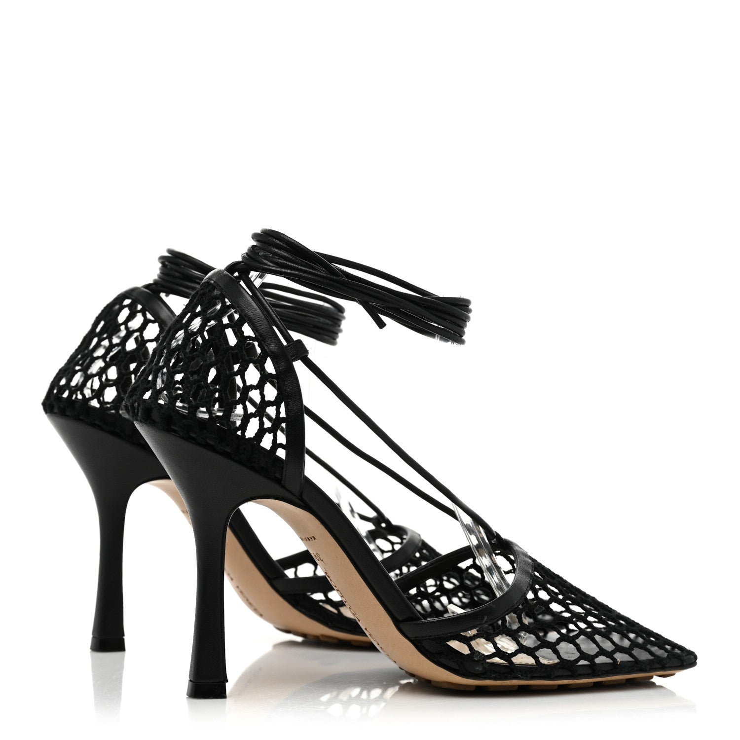 Bottega Veneta Mesh Nappa Stretch Ankle Tie Sandals 39.5 Black 4 of 5