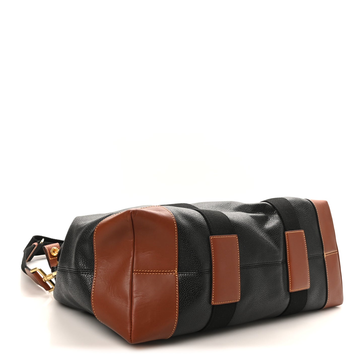 Eco Scotchgrain Calfskin Heritage Day Clipper Duffle Bag Black Cognac