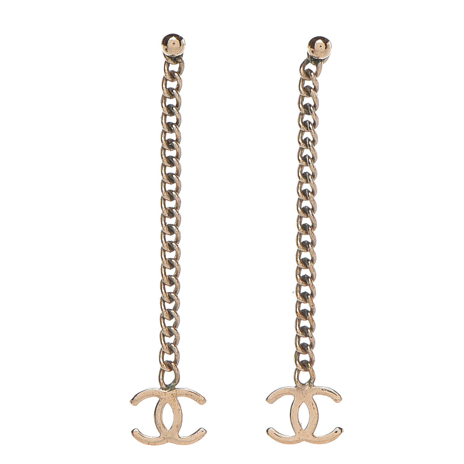 Chanel CC Long Drop Earrings Gold 1 of 4