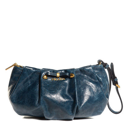 Prada Vitello Shine Wristlet Clutch Denim 1 of 11