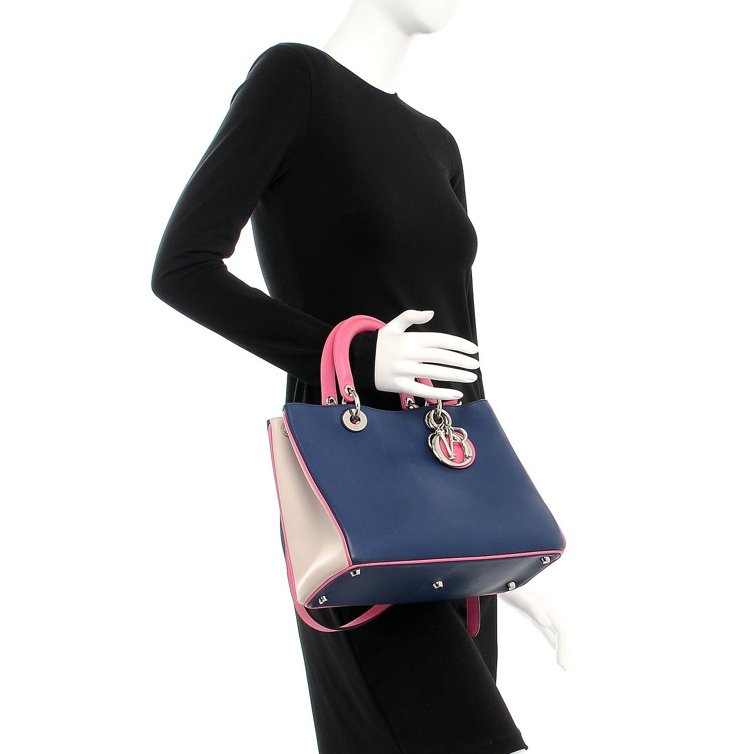 Christian Dior Smooth Calfskin Medium Tri-Color Diorissimo Bag Navy Pink 3 of 21