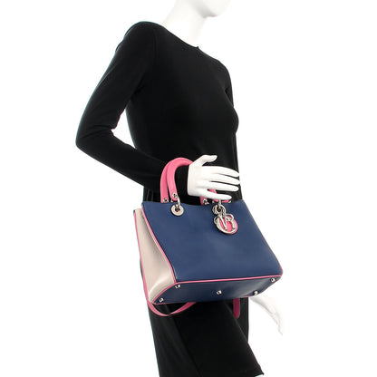 Christian Dior Smooth Calfskin Medium Tri-Color Diorissimo Bag Navy Pink 3 of 21