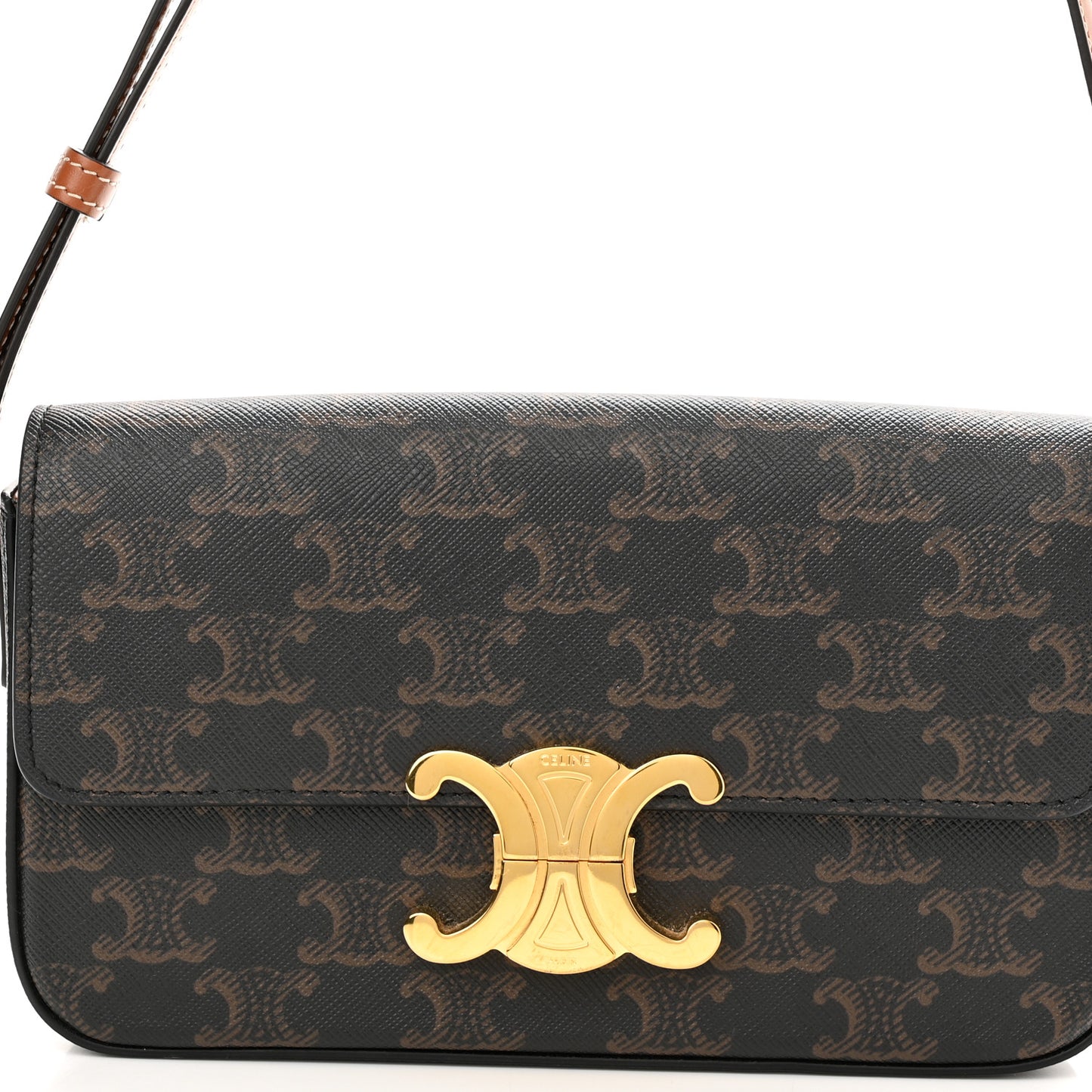 Canvas Calfskin Triomphe Shoulder Bag Tan