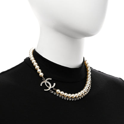 Chanel Pearl Crystal Multi Strand CC Short Necklace Gold 2 of 5