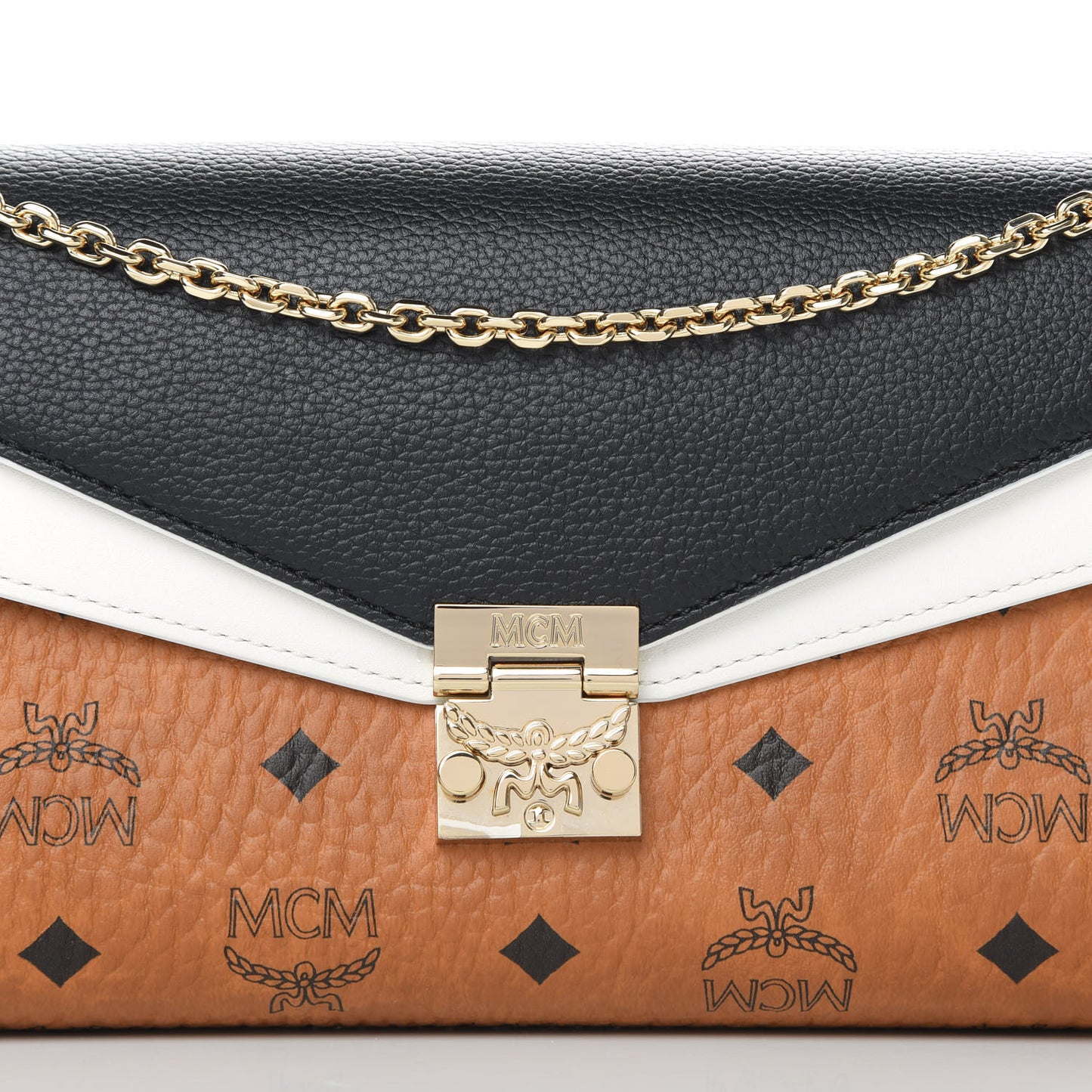 Calfskin Visetos Monogram Millie Color Block Crossbody Bag Cognac Black
