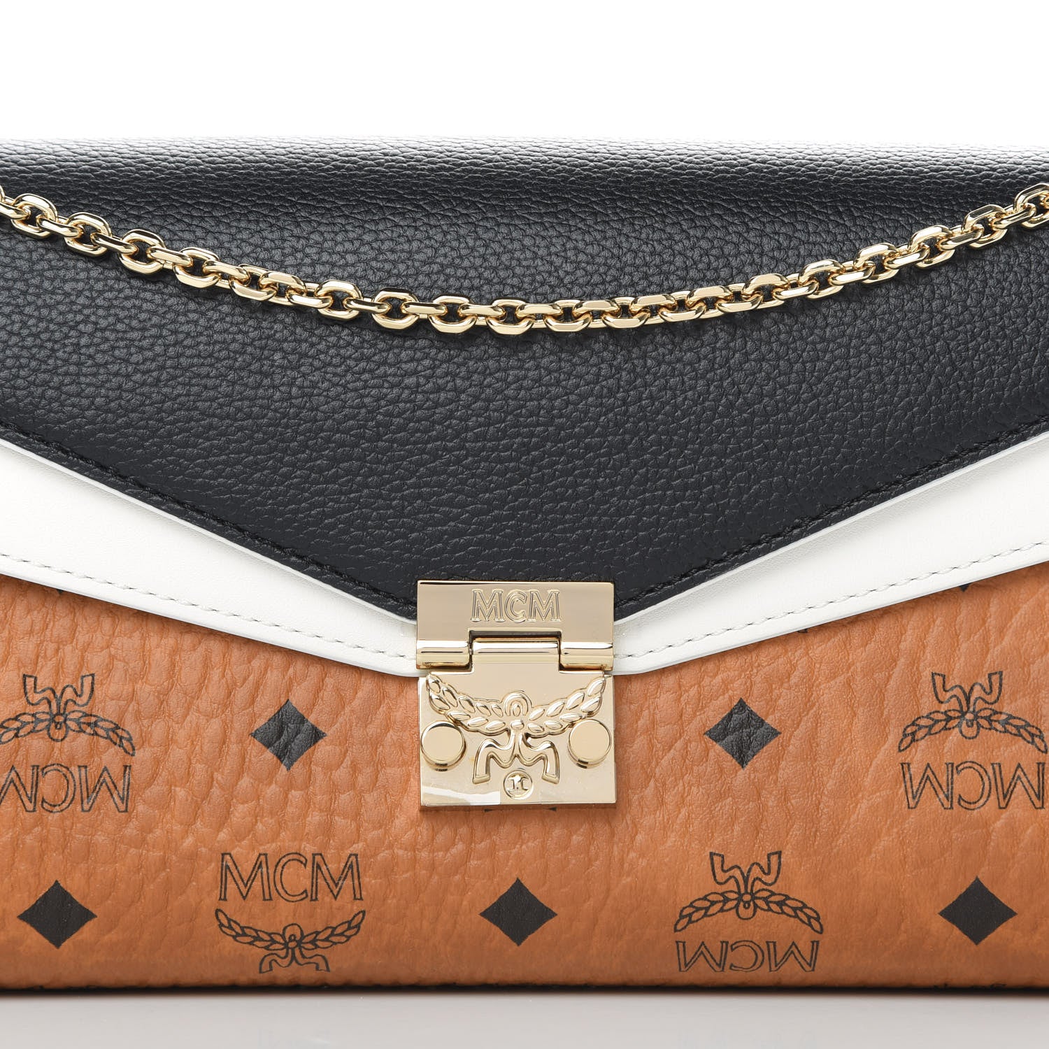 MCM Calfskin Visetos Monogram Millie Color Block Crossbody Bag Cognac Black 8 of 10