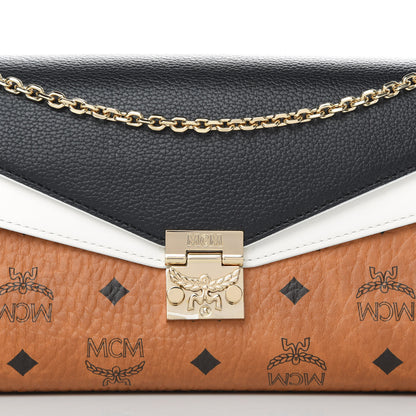 MCM Calfskin Visetos Monogram Millie Color Block Crossbody Bag Cognac Black 8 of 10