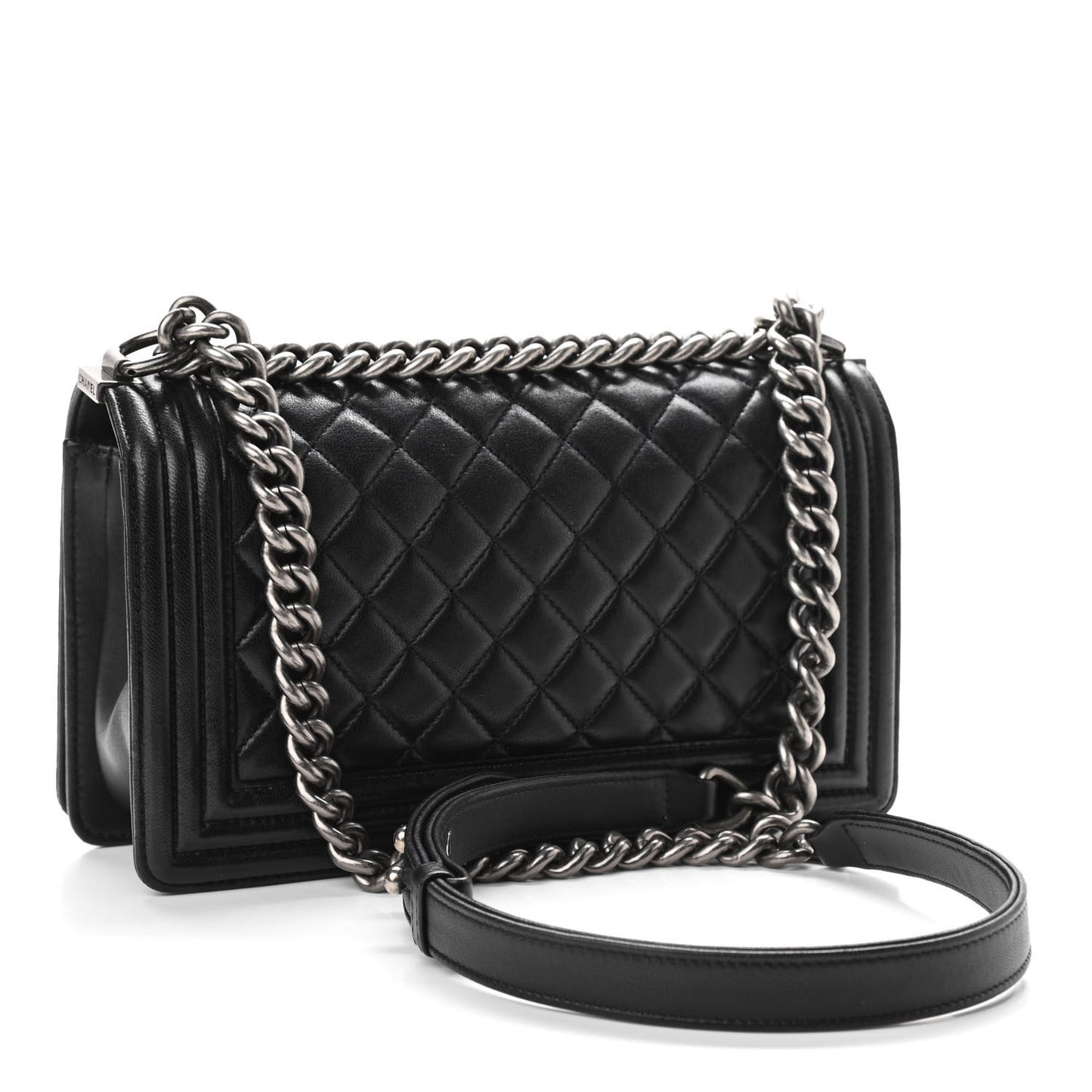 Lambskin Quilted Medium Boy Flap Black