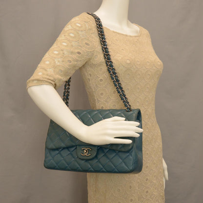 Chanel Lambskin Quilted Jumbo Double Flap Turquoise 2 of 9