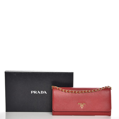 Prada Saffiano Metal Oro Chain Wallet Fuoco 8 of 11