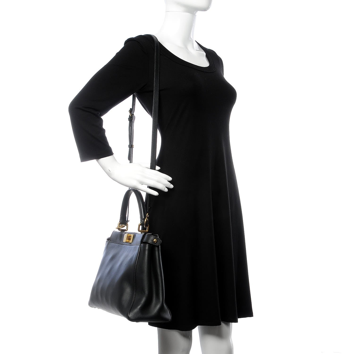 Fendi Vitello Morgan Shiny Nappa Medium Peekaboo Iconic Satchel Black 3 of 12