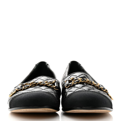Chanel Grosgrain Glazed Lambskin Quilted Chain Loafers 37 Black 2 of 8